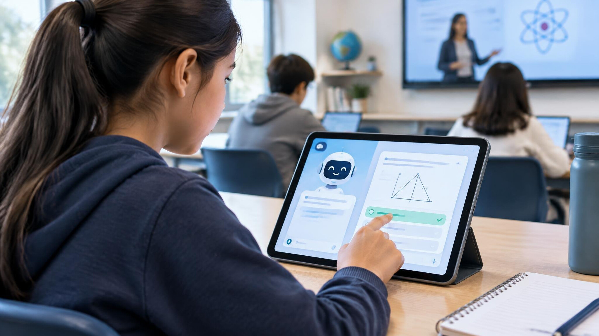 student using tablet with ai